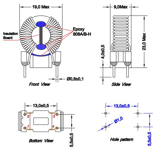 Common Mode Docke 2x3,5MH Rated: 2.5a, Max Srf: 1 кГц → 300 МГц